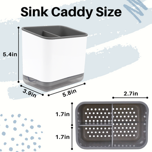 Sink Counter Caddy, Dish Sponge Holder, Kitchen Sink Sponge and Brush Holder, Plastic Dish Scrubber Organizer with Drain Tray, White