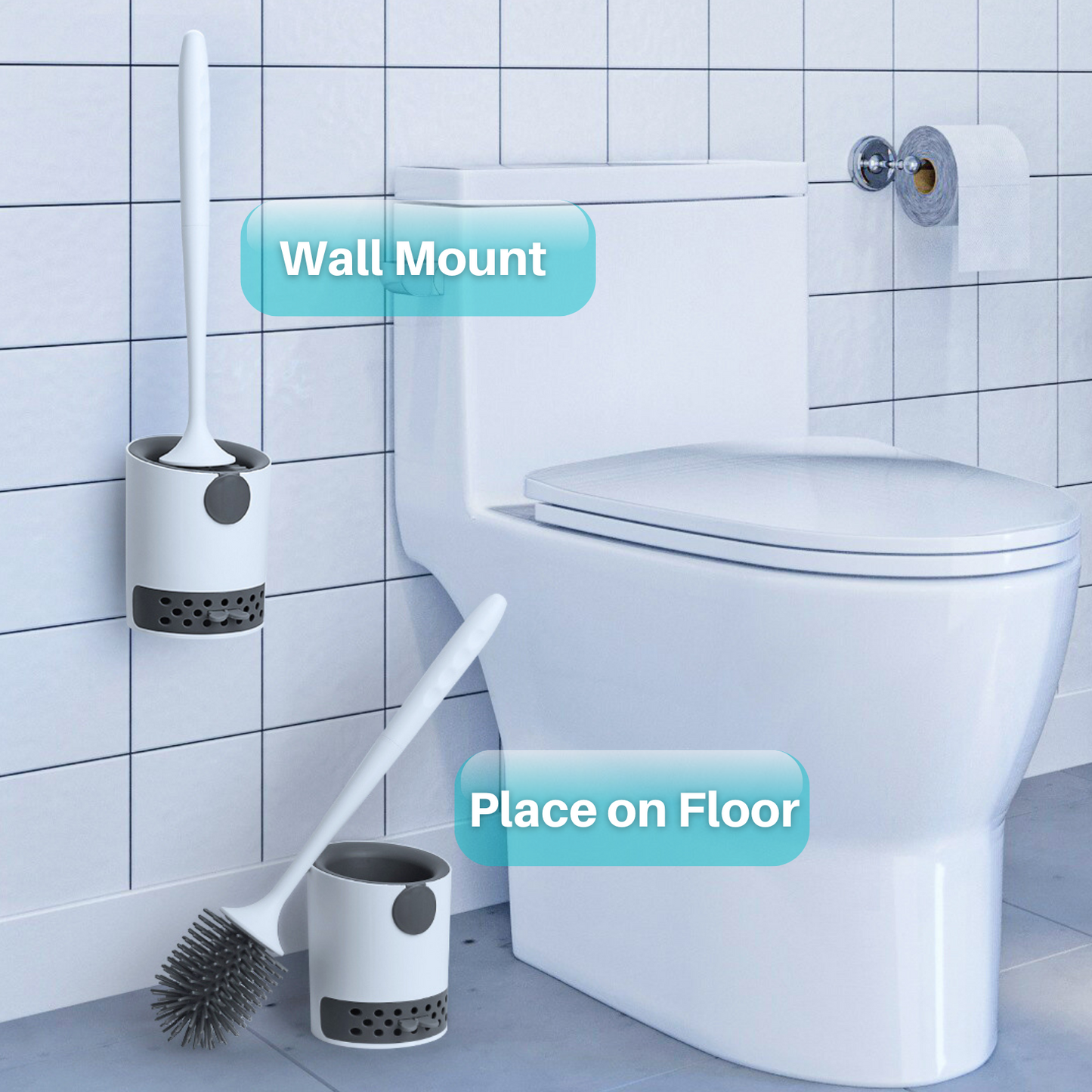 Toilet Bowl Brush and Holder Set, Silicone Toilet Brush with Holder, Flexible Toilet Cleaning Scrubber