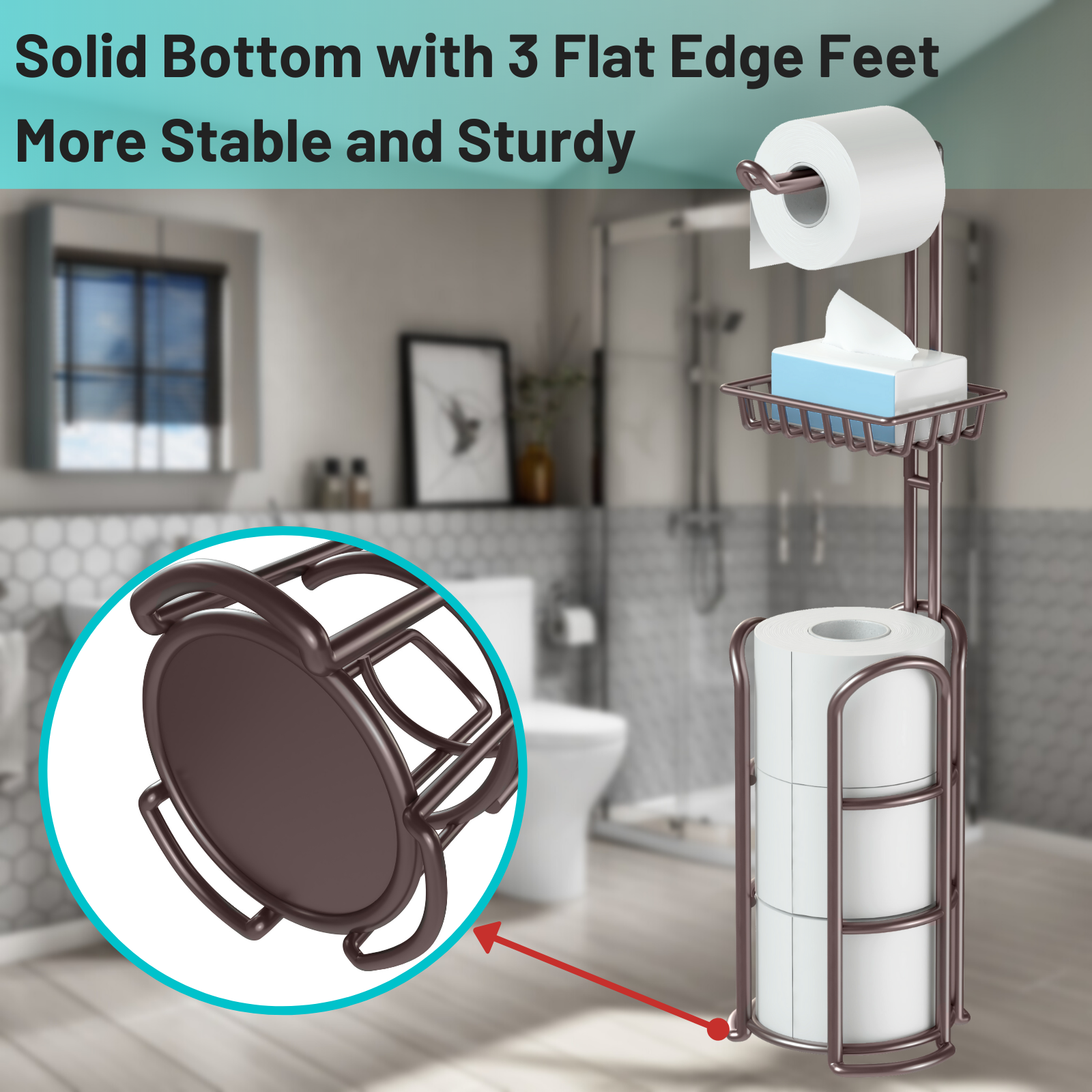 Toilet Paper Holder Stand with Reserve and Dispenser for 4 Mega Roll, – KeFanta