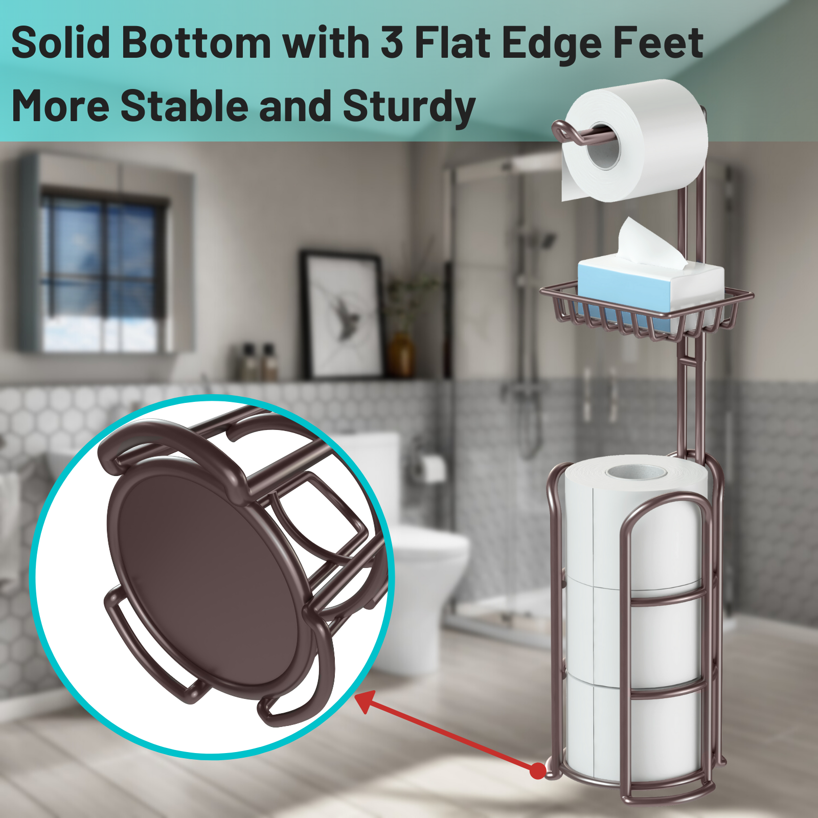 Toilet Paper Holder, Free Standing Toilet Paper Holder Stand with Reserve  for 4 Spare Rolls, Sturdy Base, Toilet Tissue Paper Roll Storage Shelf