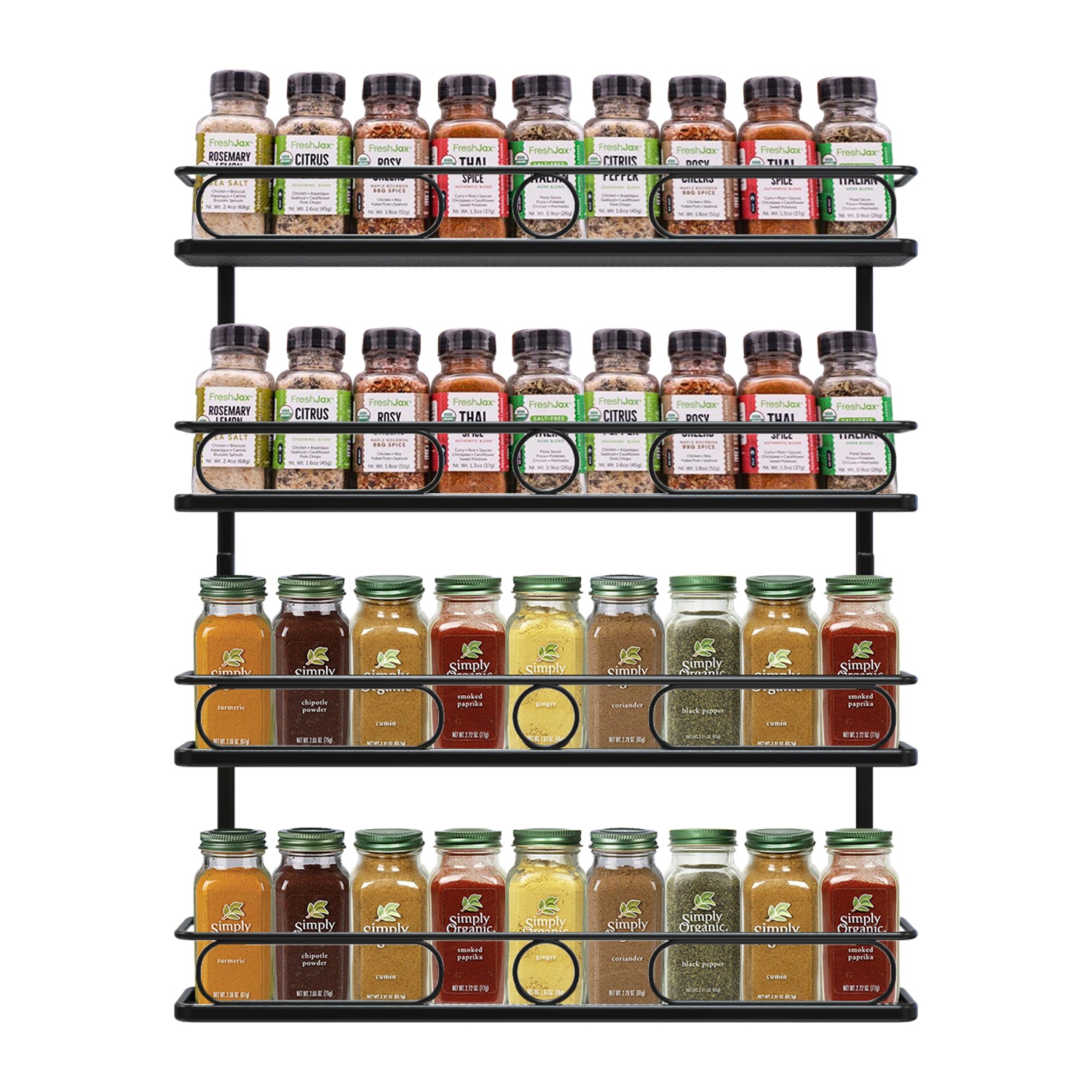 Space Saving Spice Rack Organizer for Cabinets or Wall Mounts - Easy to Install Set of 4 Hanging Racks - Perfect Seasoning Organizer for Your Kitchen