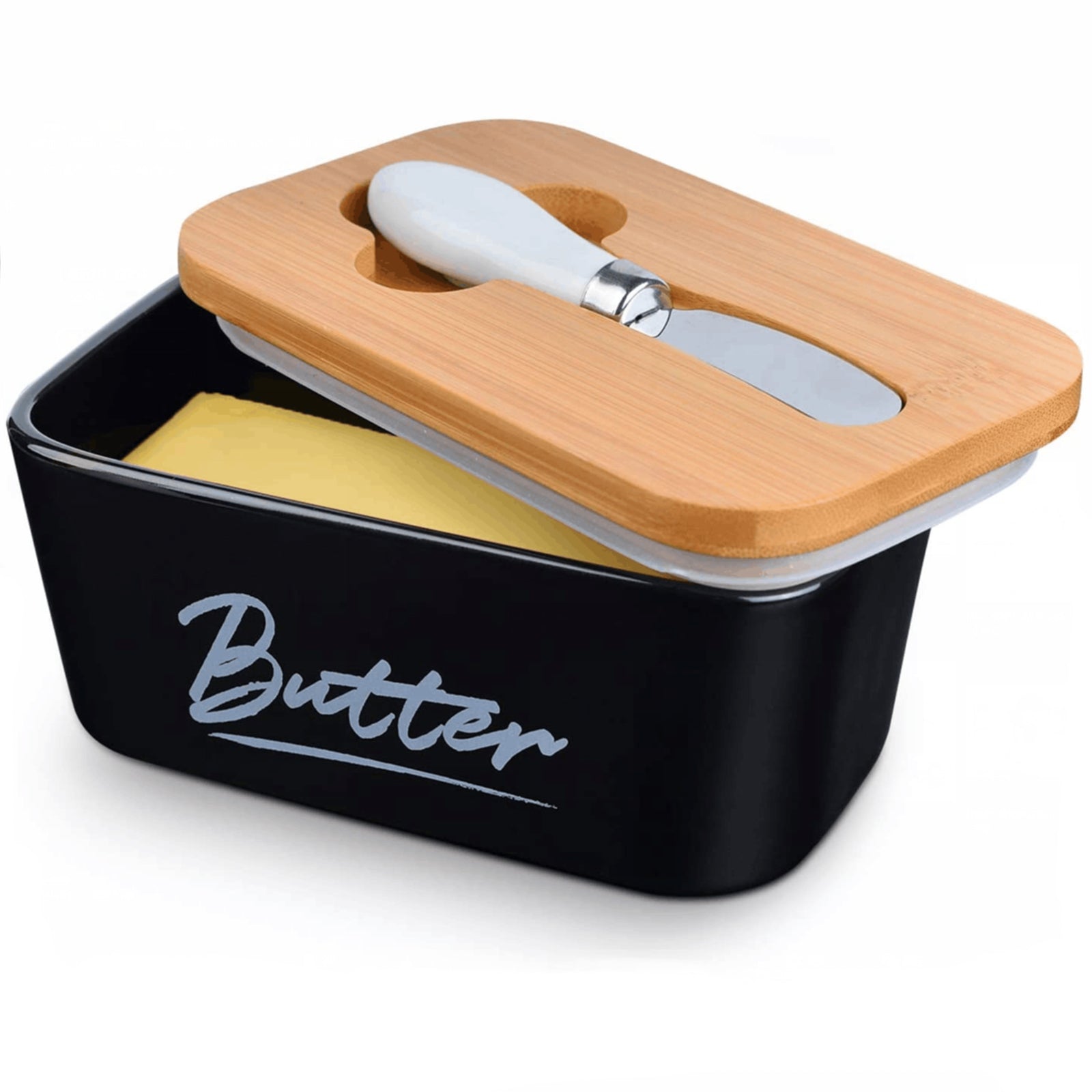 Ceramic Butter Dish with Bamboo Lid for Countertop,Large Butter