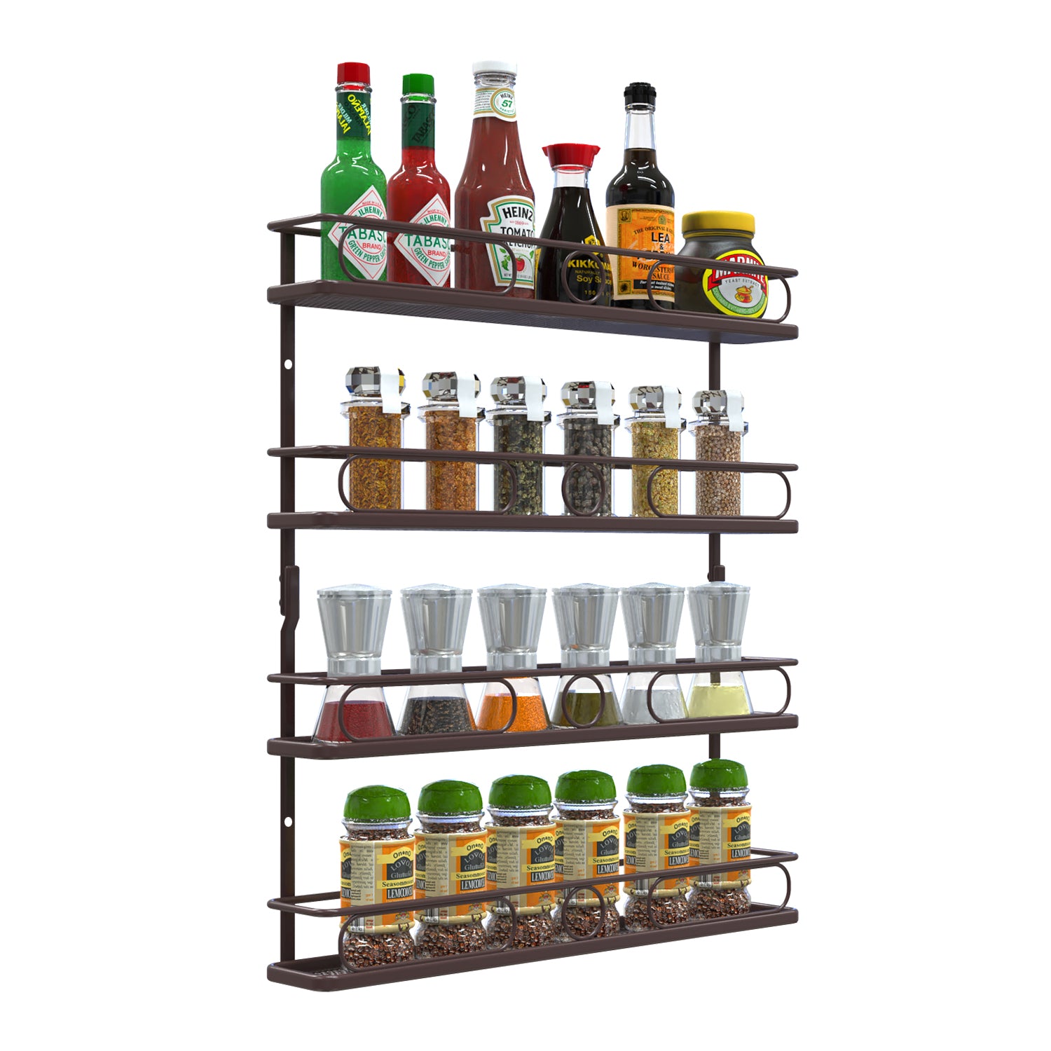 Farmhouse Style Hanging Spice Rack for Wall Mount,4 Tier Pantry