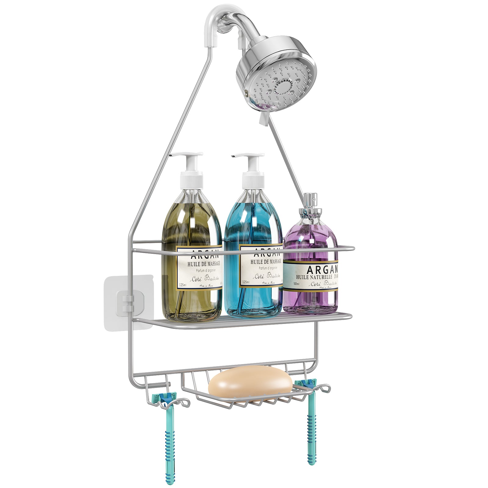 CIVG Shower Caddy Shelf for Slide Bar Detachable Shower Rack Organizer with  2 Hooks Adjustable Bathroom Shampoo Soap Holder Punch Free Shower Storage