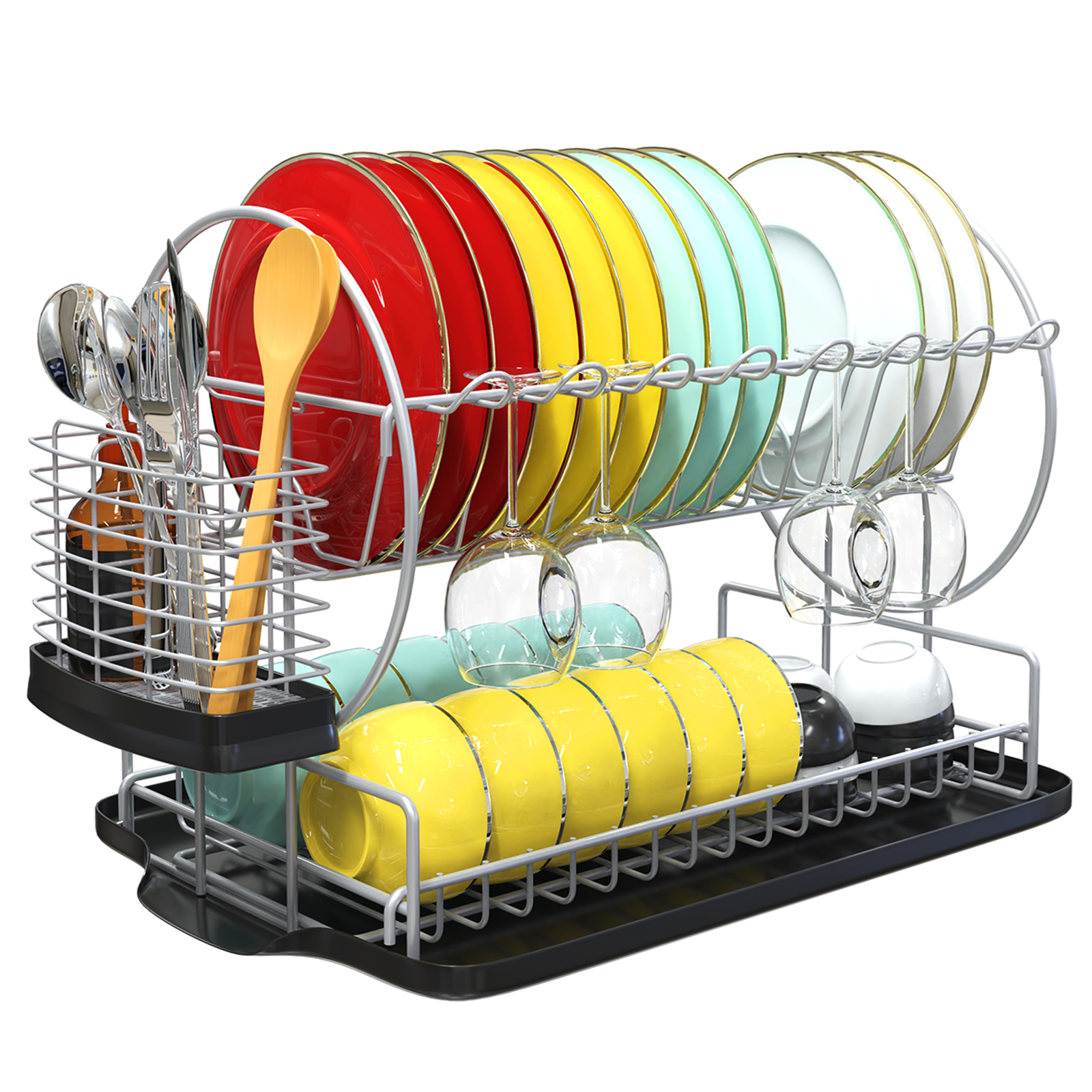 iSPECLE Dish Drying Rack, 2 Tier Dish Rack with Utensil Holder and