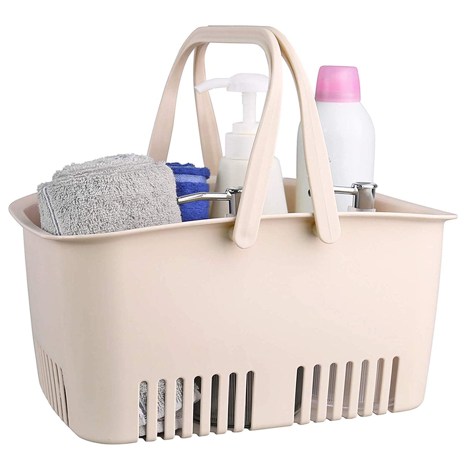 Shower Caddy Basket Portable Shower Tote Plastic Dorm College Shower Organizer Bucket with Handles Cream