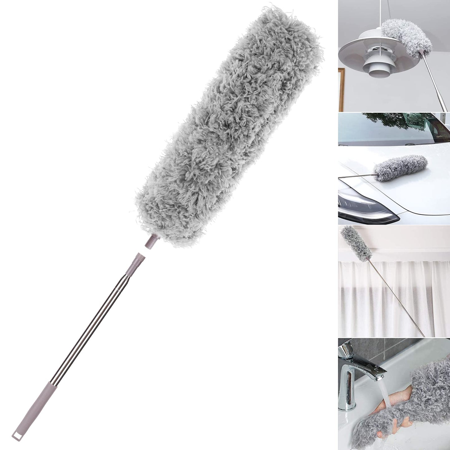 Dusters for Cleaning, Microfiber Ceiling Fan Duster, Long Duster for High Ceilings with Extension Pole, Extendable Reusable Feather Duster, Gray Visit the KeFanta Store