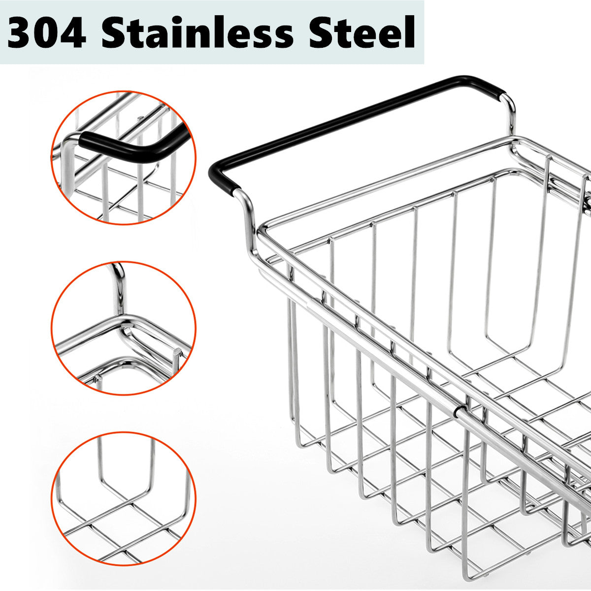 Kitchen Sink Caddy Sponge Holder, Hanging Dish Sponge Organizer Holder, Telescopic Farmhouse Sink Accessories, Over Sink Expandable(14''-20'') Brush Soap Storage Rack - Stainless Steel