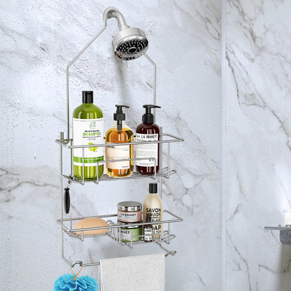 Shower Caddy over Shower Head, Hanging Shower Organizer Rack, Bathroom Caddy for Shower, Rustproof Shampoo Holder Shelf, Silver