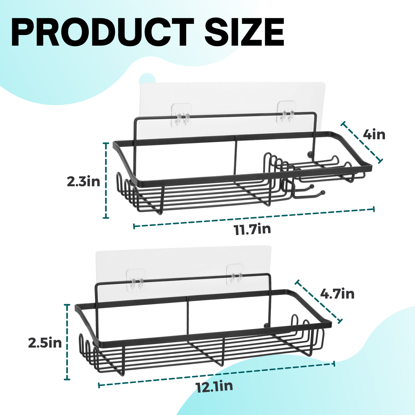 Shower Caddy Organizer, Black Shower Shelves, Adhesive Shampoo Holder for Inside Shower Walls, 2 Pack