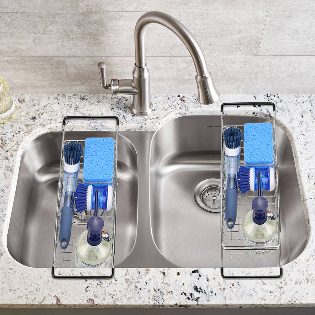 Kitchen Sink Caddy Sponge Holder, Hanging Dish Sponge Organizer Holder, Telescopic Farmhouse Sink Accessories, Over Sink Expandable(14''-20'') Brush Soap Storage Rack - Stainless Steel