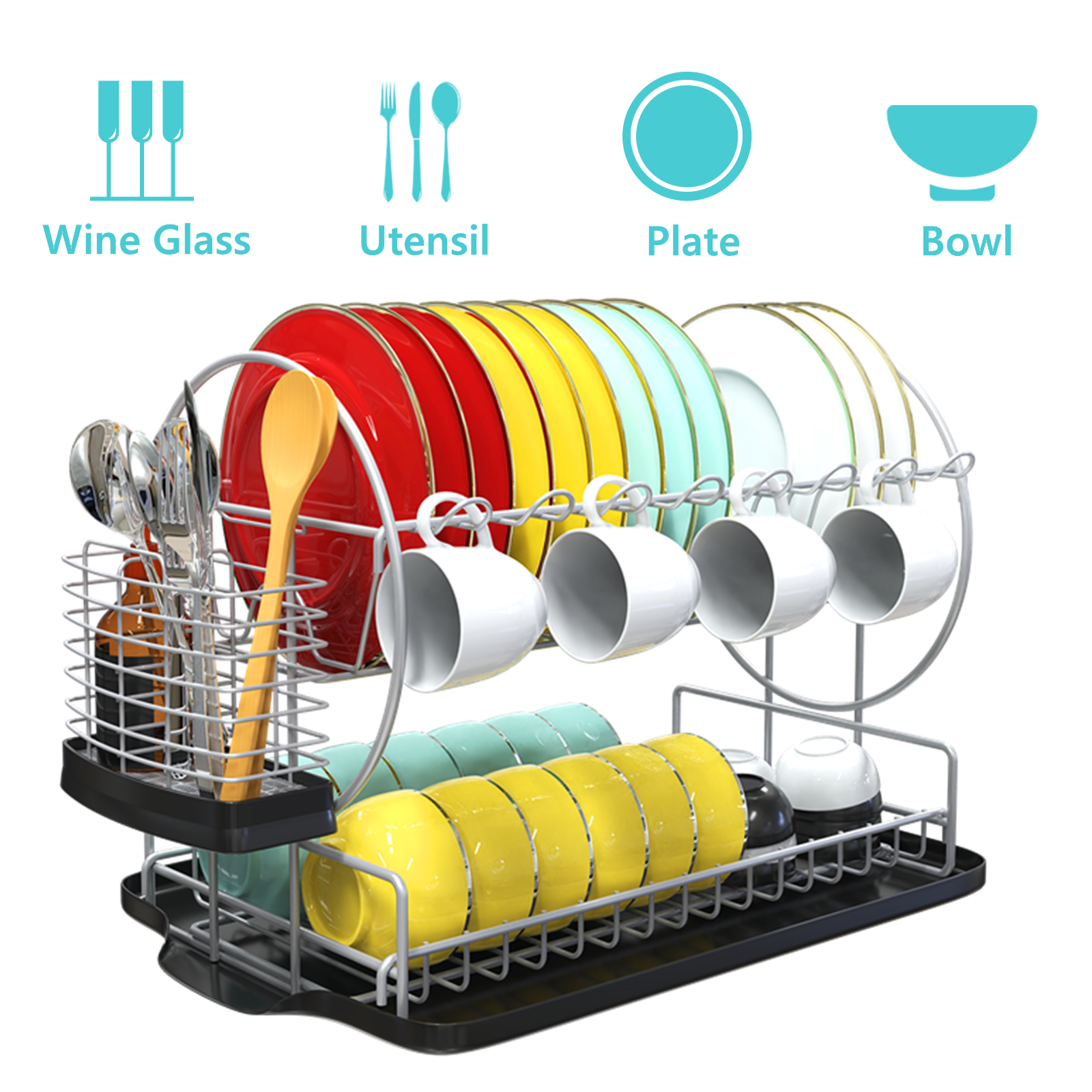 Qienrrae Dish Rack and Drainboard Set 2 Tier Dish Drying Rack for Kitchen  Cou