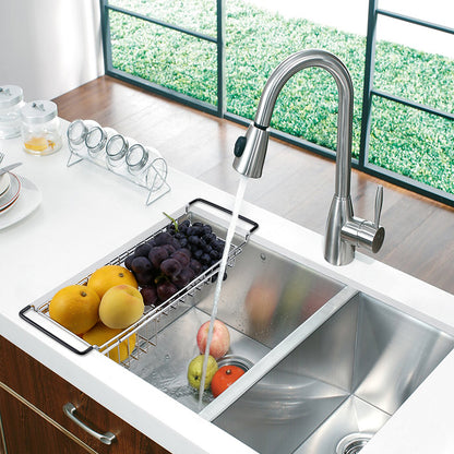 Kitchen Sink Caddy Sponge Holder, Hanging Dish Sponge Organizer Holder, Telescopic Farmhouse Sink Accessories, Over Sink Expandable(14''-20'') Brush Soap Storage Rack - Stainless Steel