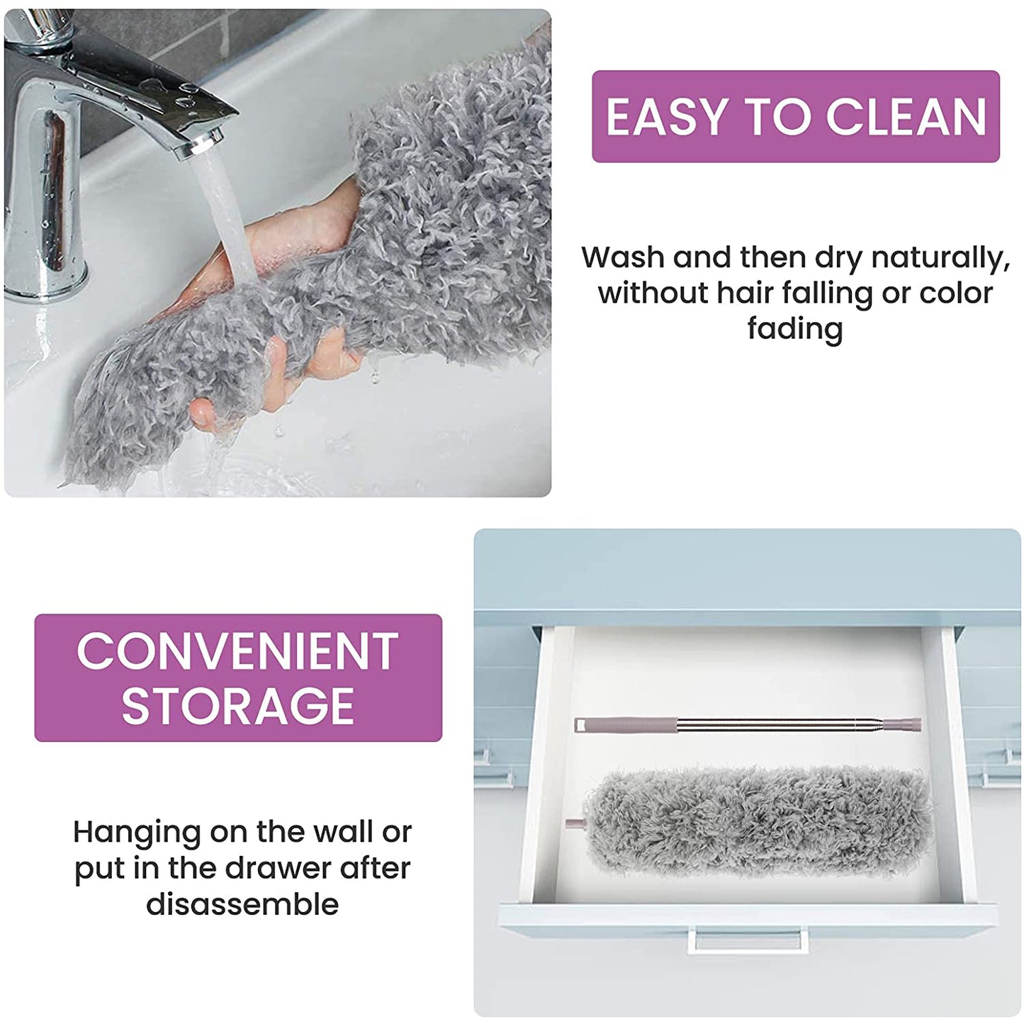 Dusters for Cleaning, Microfiber Ceiling Fan Duster, Long Duster for High Ceilings with Extension Pole, Extendable Reusable Feather Duster, Gray Visit the KeFanta Store
