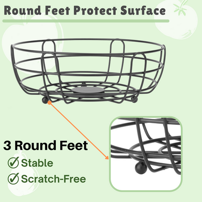 Fruit Basket for Kitchen Countertop, Black 2 Tier Fruits Holder Stand with Banana Hanger, Wire Produce Vegetable Storage Bowl