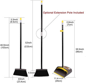 Dust Pan and Broom/Dustpan Cleans Broom Combo with 40"/52" Long Handle for Home Kitchen Room Office Lobby Floor Use Upright Stand up Dustpan Broom Set