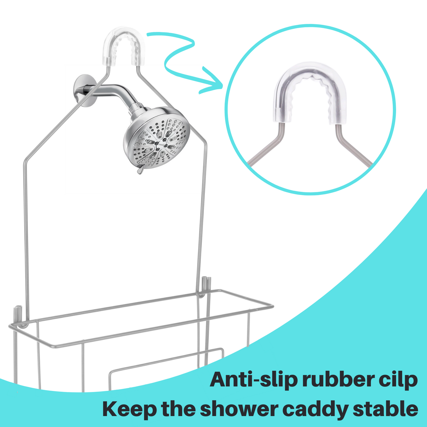 Shower Caddy over Shower Head, Hanging Shower Organizer Rack, Bathroom Caddy for Shower, Rustproof Shampoo Holder Shelf, Silver