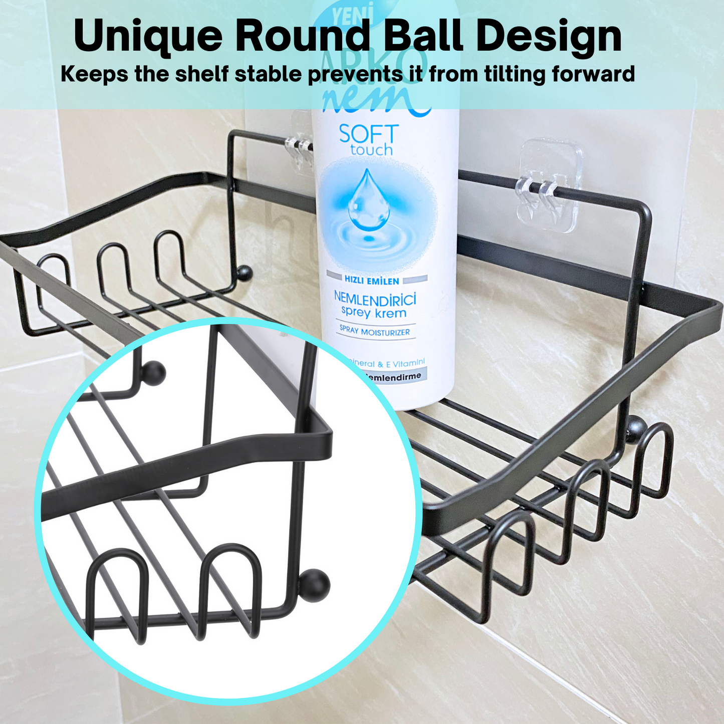 Shower Caddy Organizer, Black Shower Shelves, Adhesive Shampoo Holder for Inside Shower Walls, 2 Pack