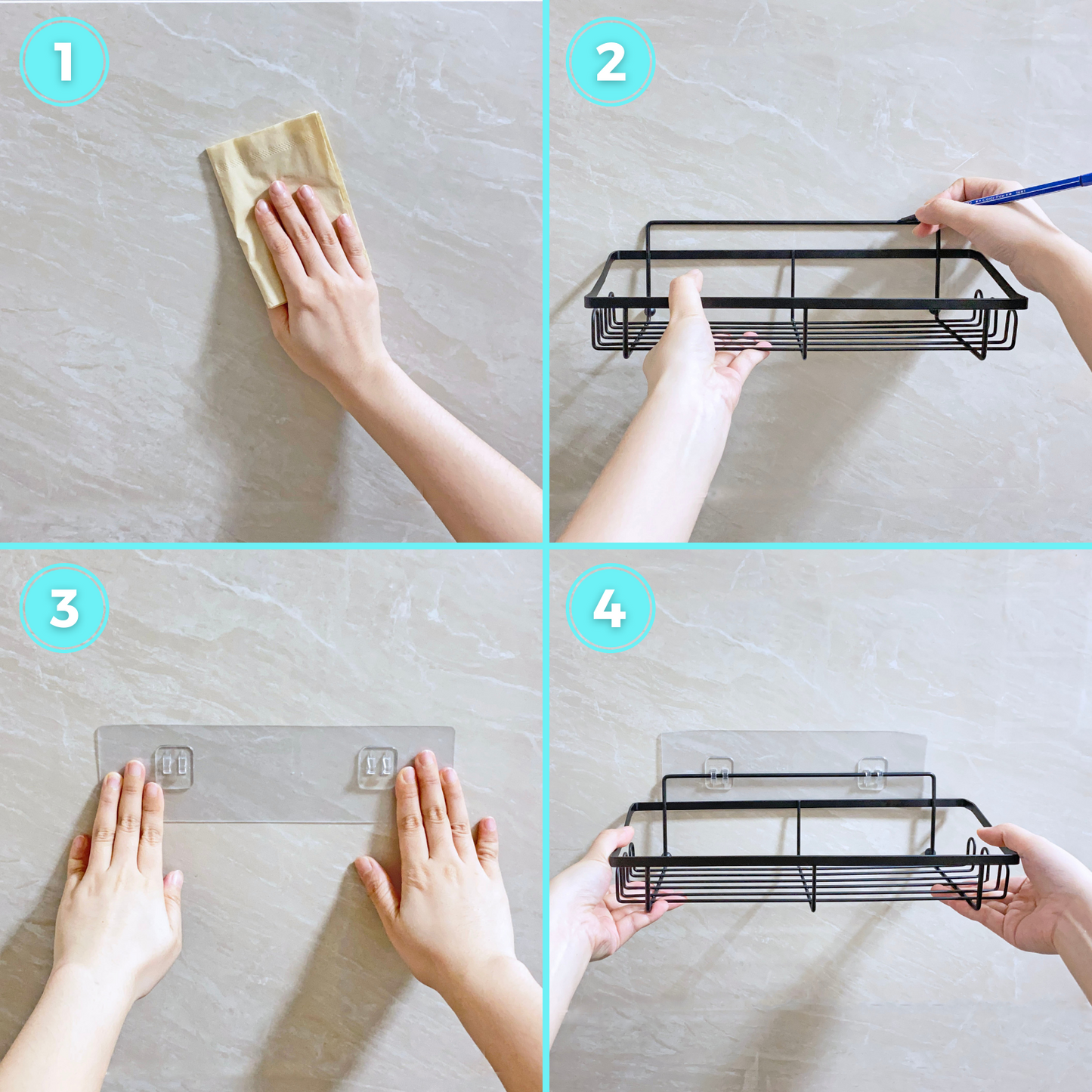 Shower Caddy Organizer, Black Shower Shelves, Adhesive Shampoo Holder for Inside Shower Walls, 2 Pack