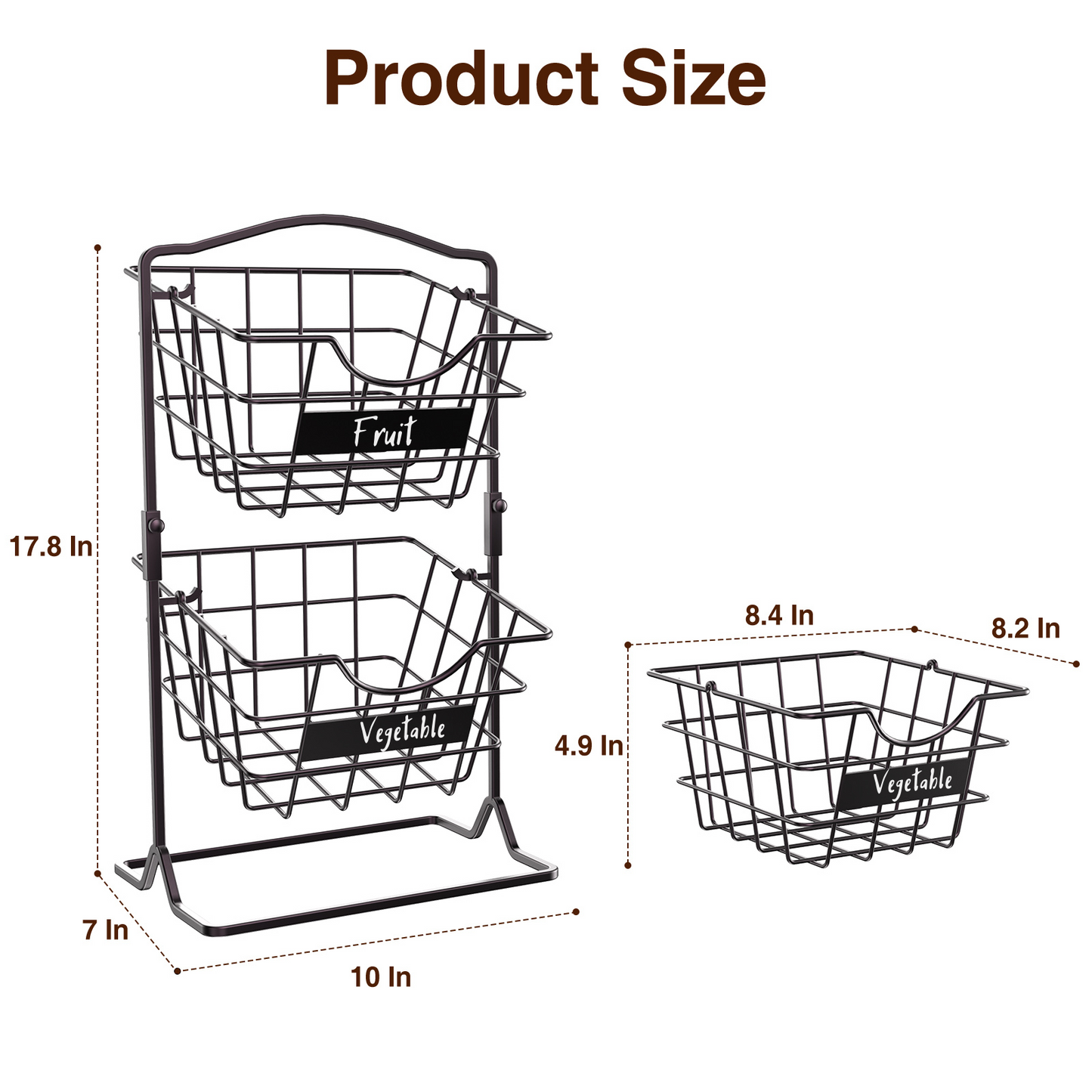 Fruit Basket for Kitchen, Bronze Vegetable Produce Rack for Countertop, 2 Tier Potato and Onion Storage Stand, Snack K-cup Holder