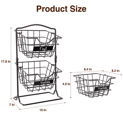 Fruit Basket for Kitchen, Bronze Vegetable Produce Rack for Countertop, 2 Tier Potato and Onion Storage Stand, Snack K-cup Holder