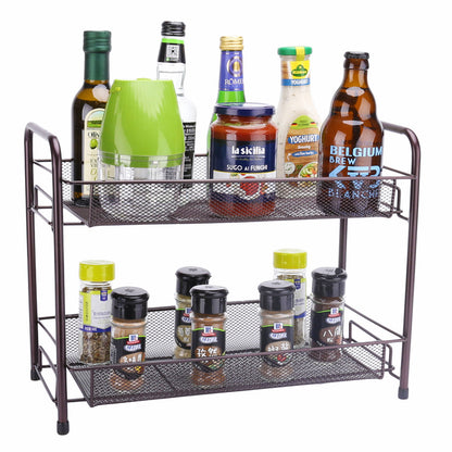 Spice Rack for Countertops,Fruit and Vegetable Storage Basket for Kitchen, 2 Tier Free Standing Seasoning Organizer, Bathroom Counter Storage Shelf, Bronze