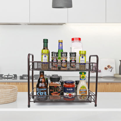 Spice Rack for Countertops,Fruit and Vegetable Storage Basket for Kitchen, 2 Tier Free Standing Seasoning Organizer, Bathroom Counter Storage Shelf, Bronze