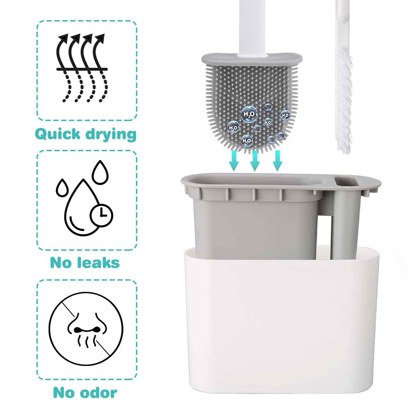 Silicone Toilet Brush,Toilet Bowl Brush and Holder Set with Small Brush for Deep Cleaning,Freestanding/Wall Mounted Toilet Brush Holder