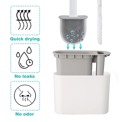 Silicone Toilet Brush,Toilet Bowl Brush and Holder Set with Small Brush for Deep Cleaning,Freestanding/Wall Mounted Toilet Brush Holder