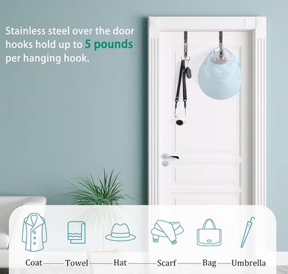 2 Packs Over The Door Hooks, Sturdy Stainless Steel Heavy Duty Door Hanger Hook for Coat Robe Towels Hanging, Bathroom Organizer Towel Rack 3 Hooks, Silver
