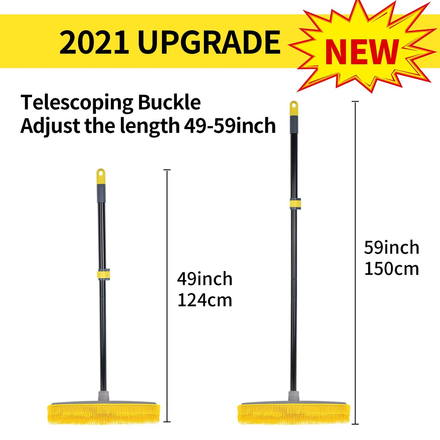 Pet Hair Broom Rubber Broom 59" Fur Remover Broom Carpet Rake with Build-in Squeegee Silicone Broom for Sweeping Hardwood Floor Tile