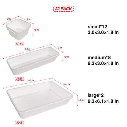22 Pack Desk Drawer Organizers,Interlocking Junk Drawer Organizers and Storage with 3 Different Sizes,Multi-Purpose Desk Drawer Tray Organizer for Office,Bathroom,Kitchen(White)