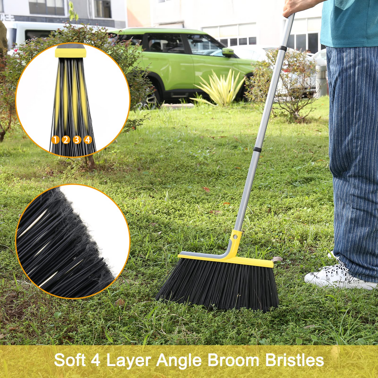 Outdoor Broom for Floor Cleaning,58" Heavy-Duty Commercial Broom for Sweeping Concrete Courtyard Garage Patio Indoor Home Kitchen