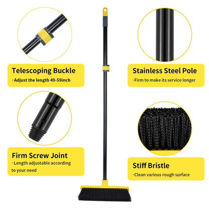 Yard Brush Heavy Duty Outdoor Concrete Broom Telescopic Long Handle with Stiff Bristles for Cleaning Scrubbing Deck Driveway Yard Patio Wood Stone Tile Garden Warehouse Carpet