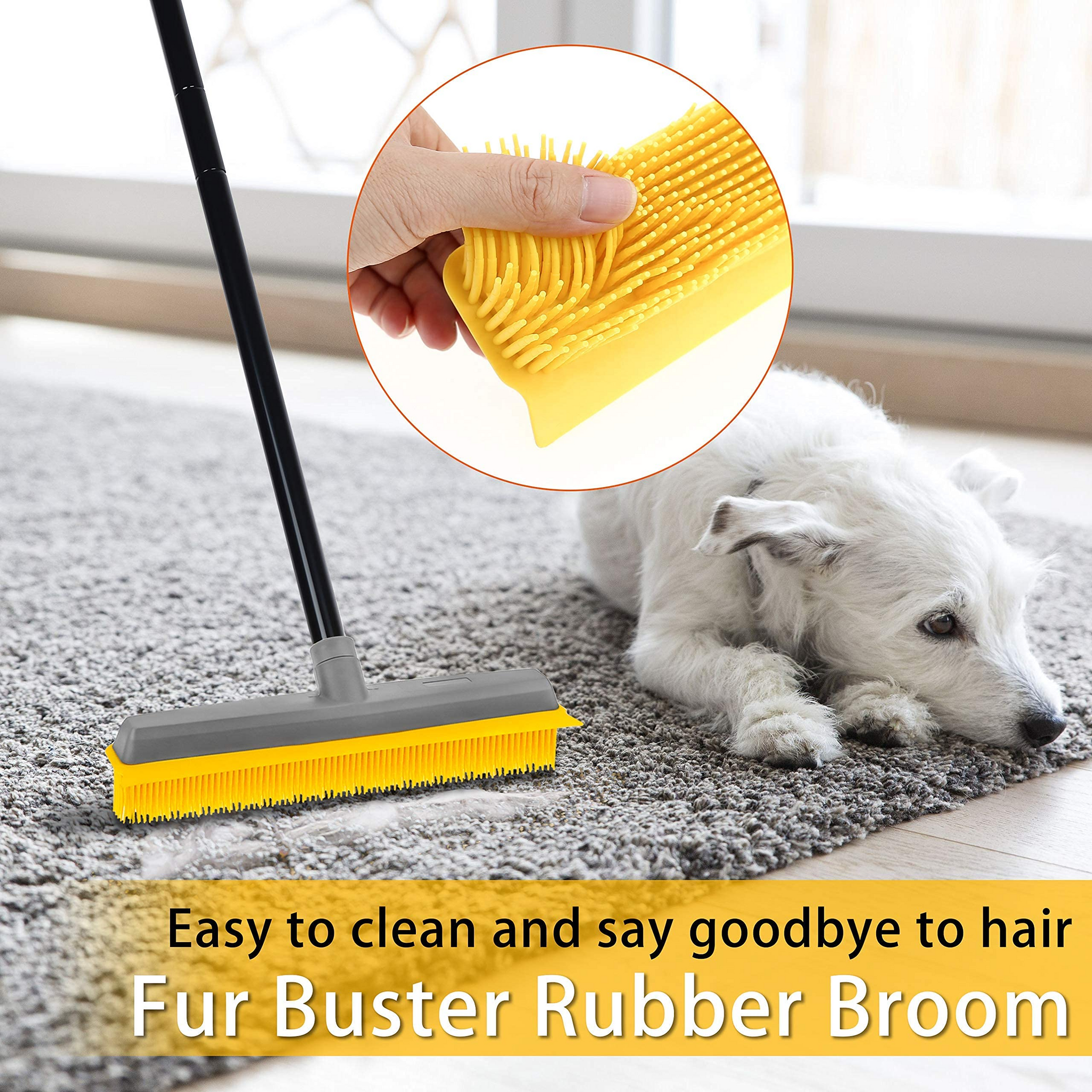 Rubber Broom Carpet Rake Pet Hair Remover Broom – Rowfaner