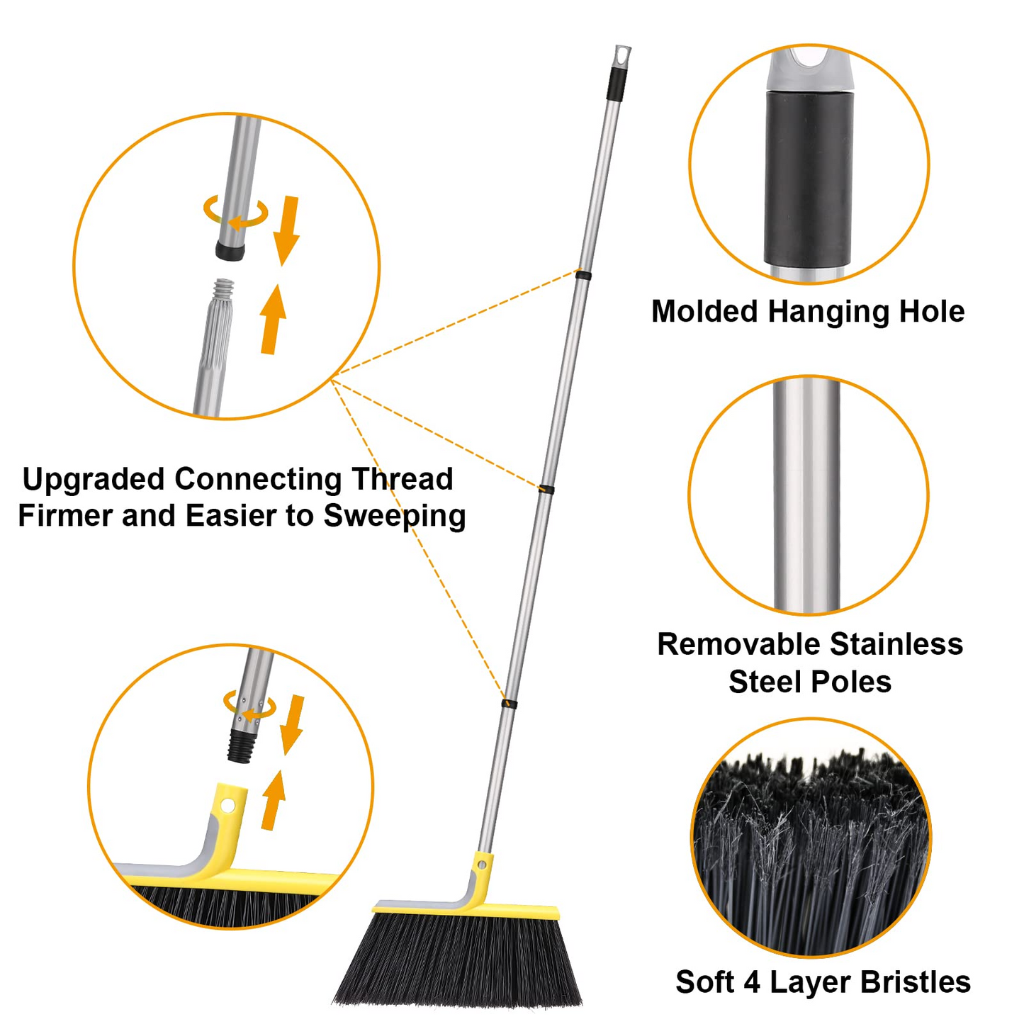 Outdoor Broom for Floor Cleaning,58" Heavy-Duty Commercial Broom for Sweeping Concrete Courtyard Garage Patio Indoor Home Kitchen