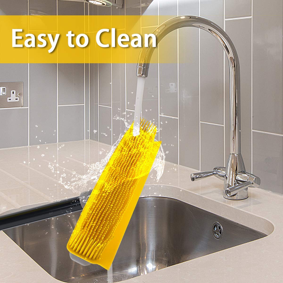 Pet Hair Broom Rubber Broom 59" Fur Remover Broom Carpet Rake with Build-in Squeegee Silicone Broom for Sweeping Hardwood Floor Tile