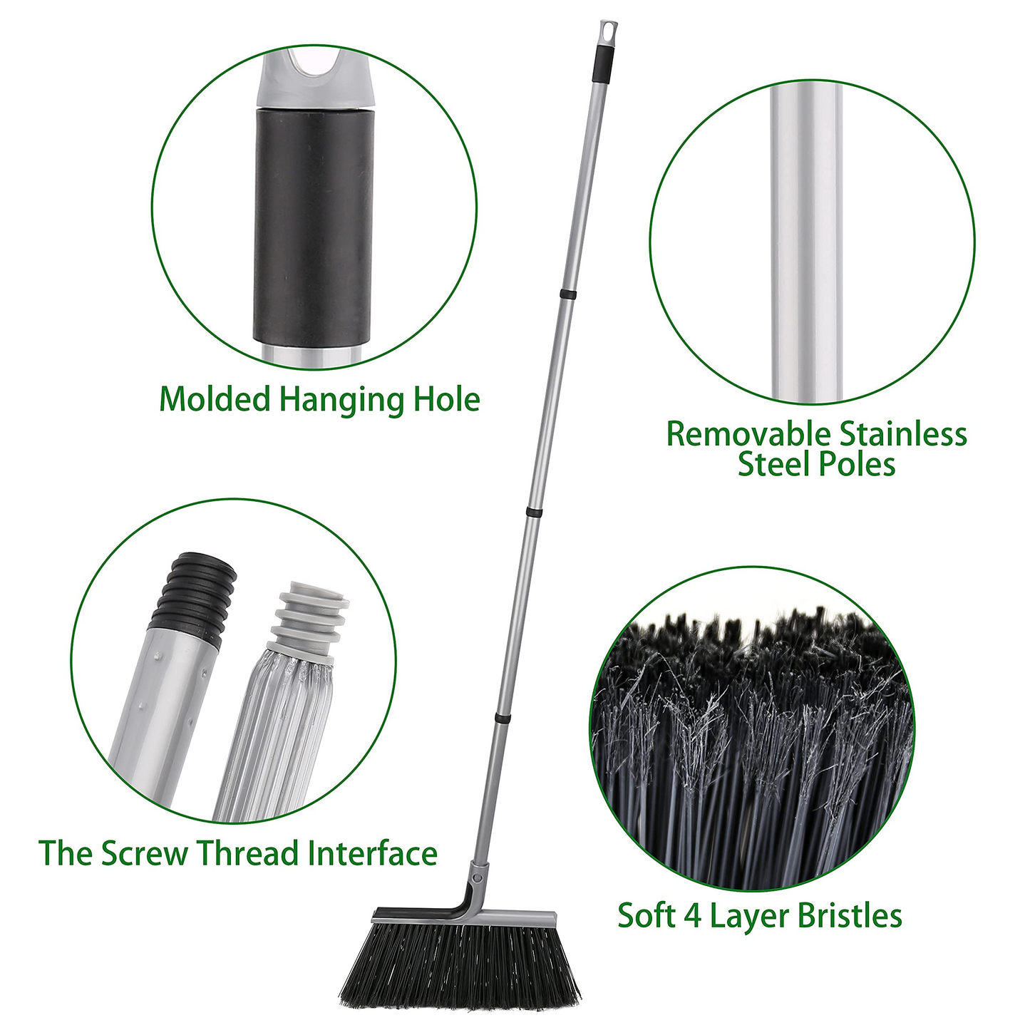 Outdoor/Indoor Broom for Floor Cleaning with 58 inch Long Handle, Angle Brooms Heavy Duty for Home Garage Kitchen Office Courtyard Lobby Lawn Concrete