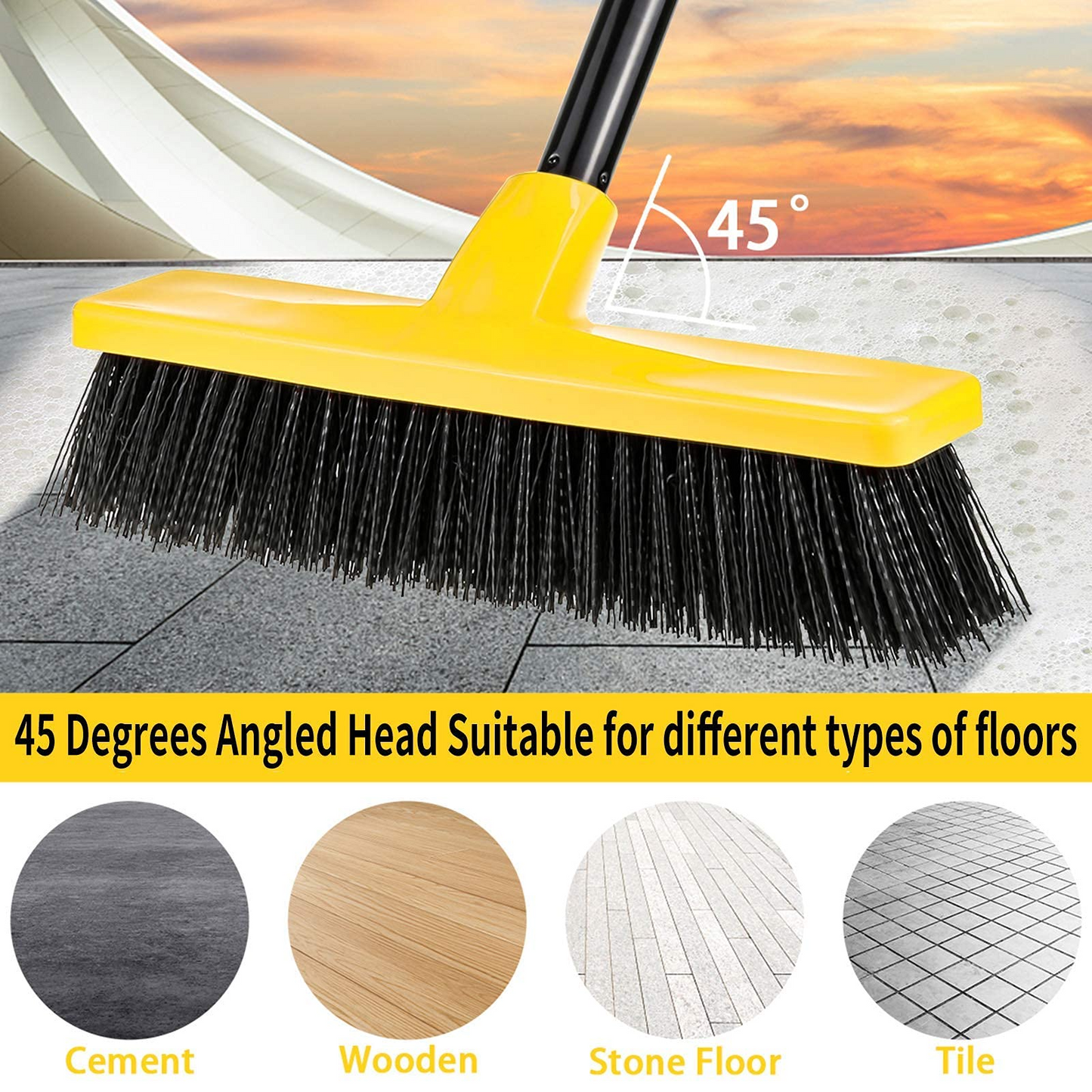Yard Brush Heavy Duty Outdoor Concrete Broom Telescopic Long Handle with Stiff Bristles for Cleaning Scrubbing Deck Driveway Yard Patio Wood Stone Tile Garden Warehouse Carpet