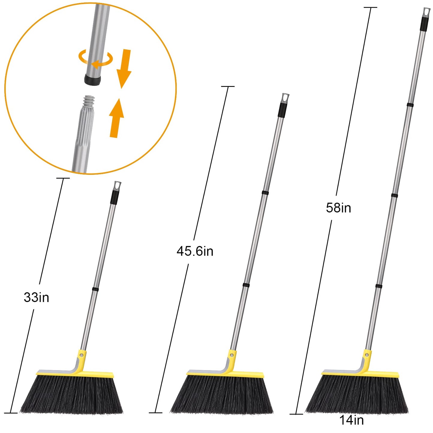 Outdoor Broom for Floor Cleaning,58" Heavy-Duty Commercial Broom for Sweeping Concrete Courtyard Garage Patio Indoor Home Kitchen